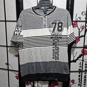 Street Rules Henley Graphic Tee Shirt Urban Striped Size Large